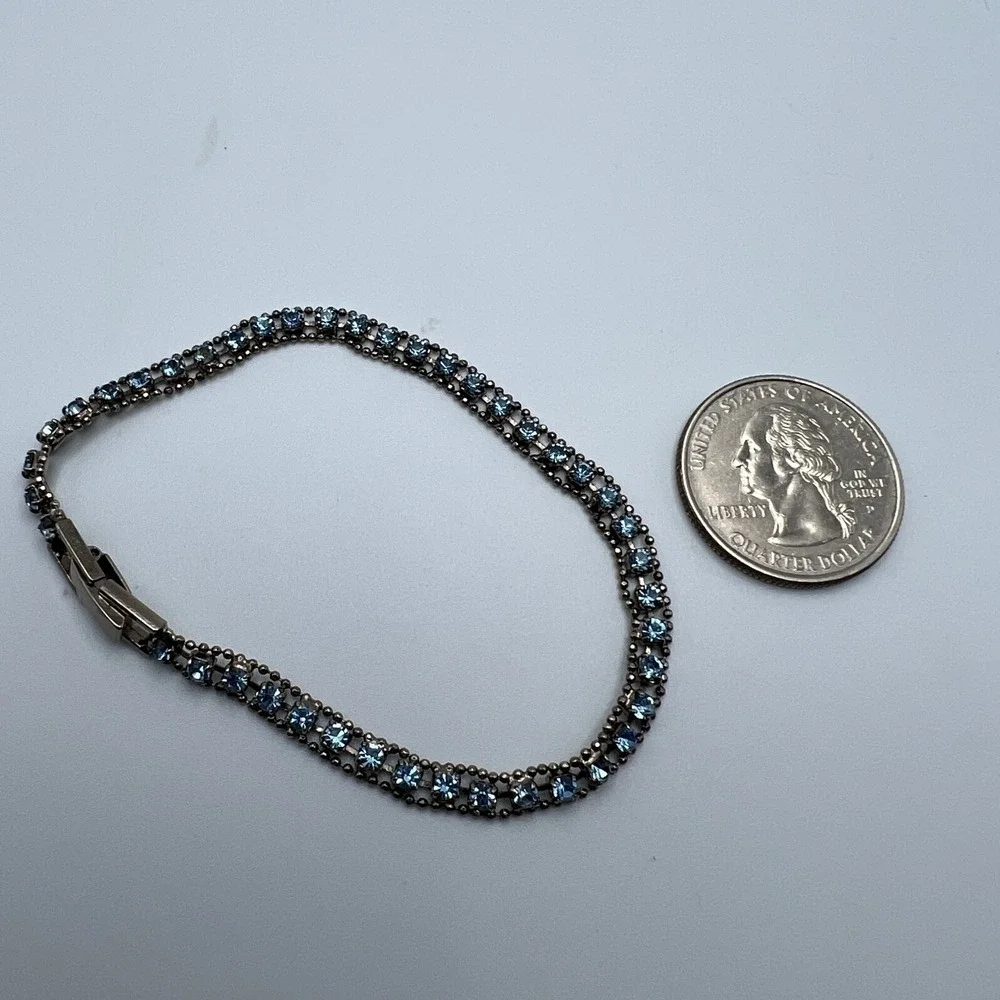 Vintage Tennis Bracelet Blue Crystal Stones Silver Tone 7 inches